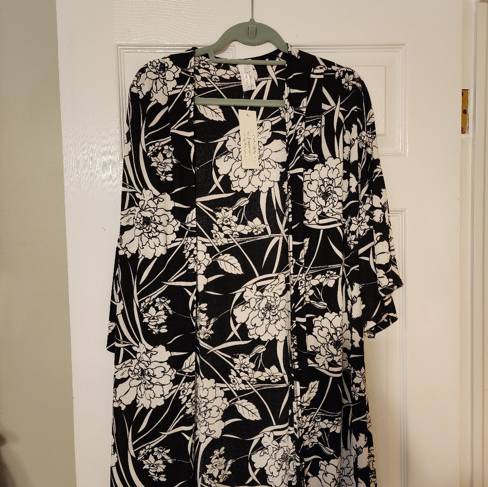Black and White Open Front Cardigan